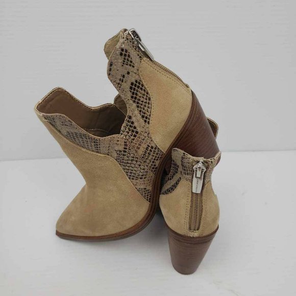 Vince Camuto Womens Gannilla Ankle Boots Brown Leather Zip Heel Snake Panel 6.5M - Picture 4 of 16